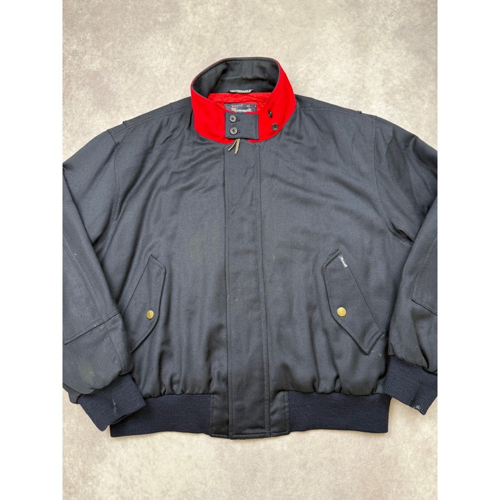 VTG Faconnable Albert Goldberg Mens‎ XL Wool Bomber Jacket Black Red Quilted HK